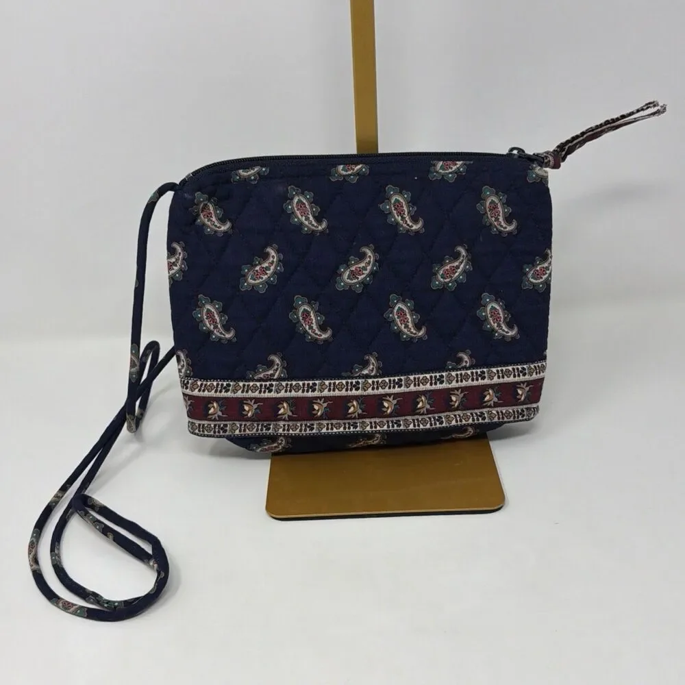 Vera Bradley Vintage Navy Paisley Quilted Crossbody & Pouch Lot Made In USA